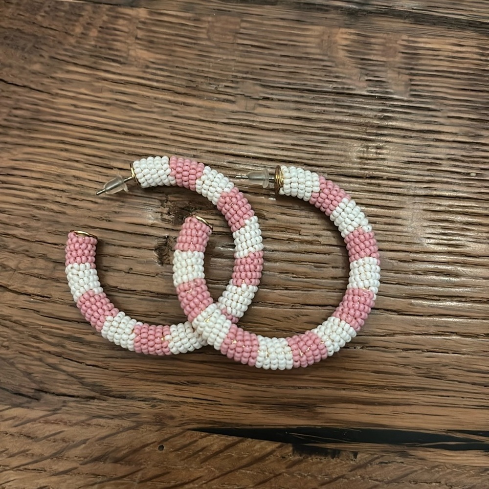 Alison Lou X J.Crew striped beaded hoops Pink